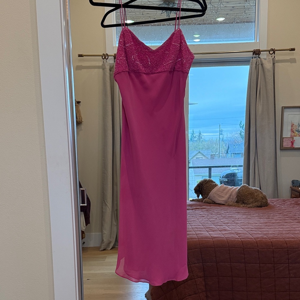 Vintage Y2K Banana Republic Pink Bead-Encrusted Midi Dress